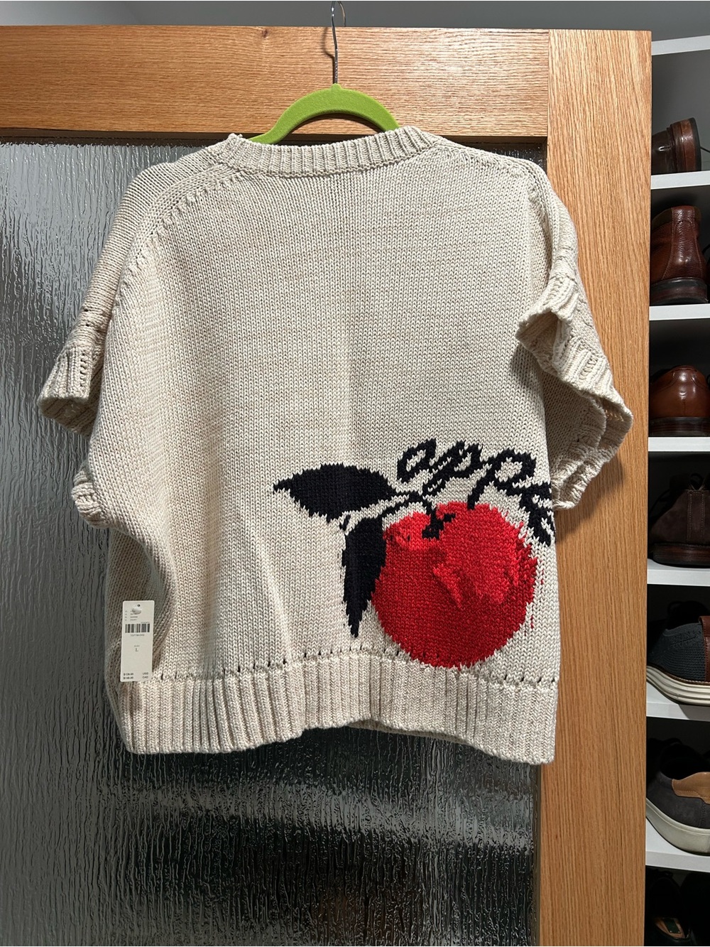 Women’s Short-Sleeve Knit Sweater with Red Apple Motif NWT Anthropologie Maeve - Picture 2 of 4